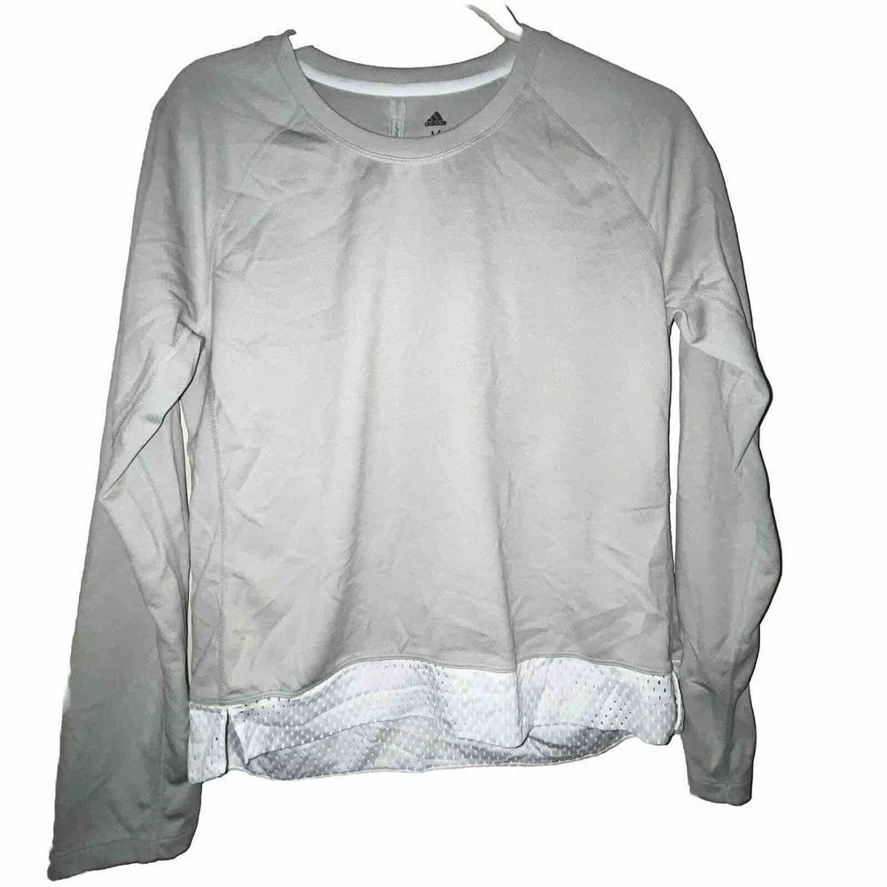 Adidas Top Women's Sz‎ Med Gray White Mesh Long Sleeve Breathable Activewear